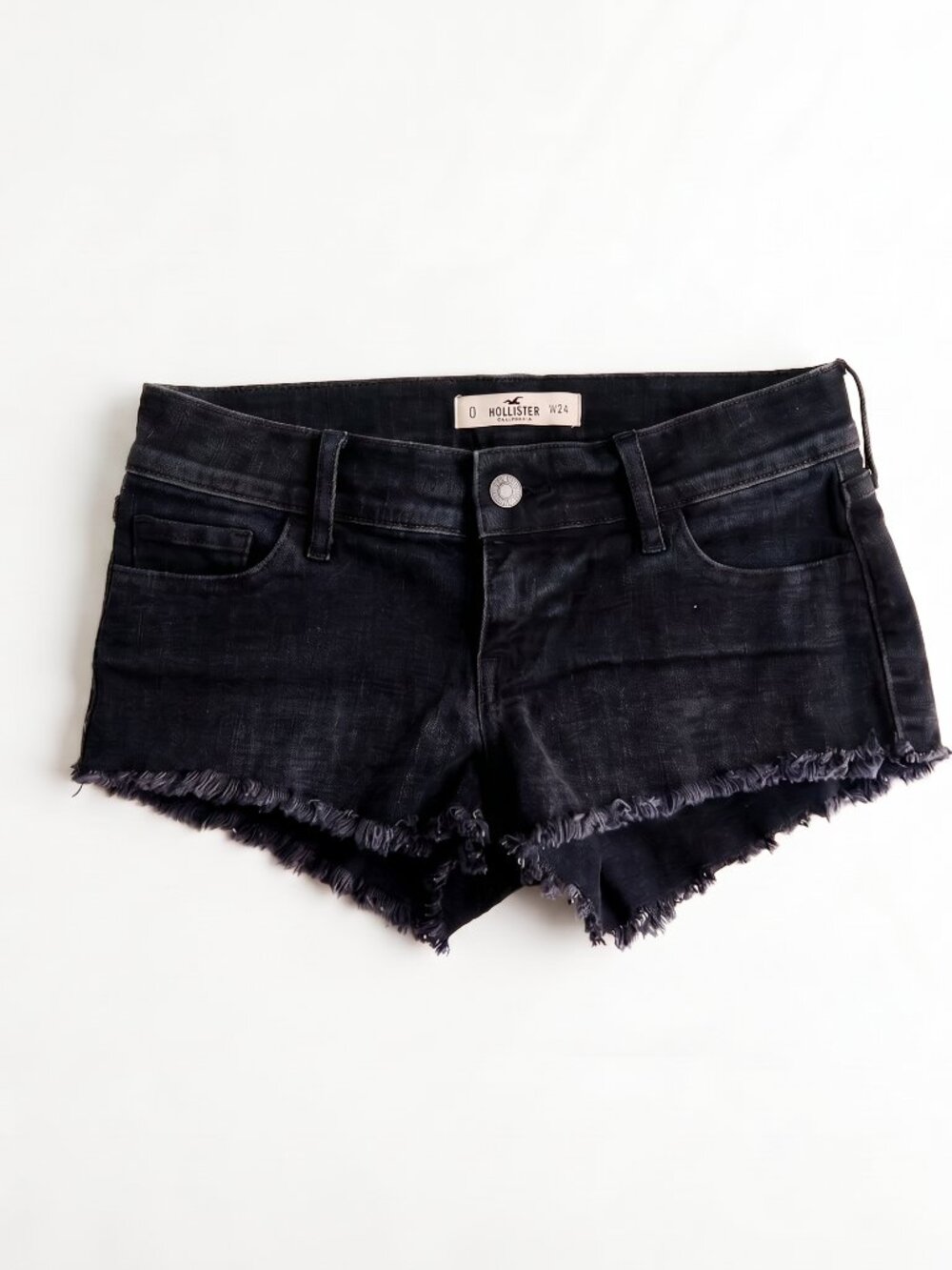 Hollister Women’s Low Rise Black Denim Cutoff Shorts Size 0 W24 Frayed Hem